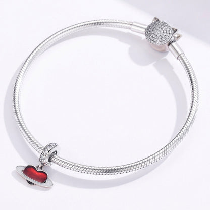S925 จี้เงินสเตอร์ลิง Red Love Planet DIY สร้อยข้อมือเครื่องประดับอุปกรณ์เสริม