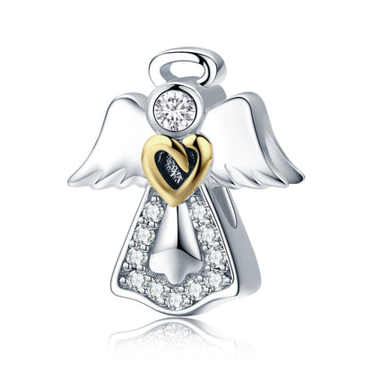 S925 เงินสเตอร์ลิง Guardian Angel จี้เพชร Drop น้ำมันเครื่องประดับ DIY สร้อยข้อมือ