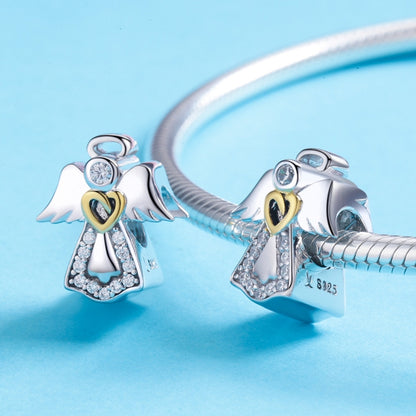 S925 เงินสเตอร์ลิง Guardian Angel จี้เพชร Drop น้ำมันเครื่องประดับ DIY สร้อยข้อมือ