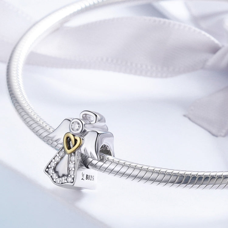 S925 เงินสเตอร์ลิง Guardian Angel จี้เพชร Drop น้ำมันเครื่องประดับ DIY สร้อยข้อมือ