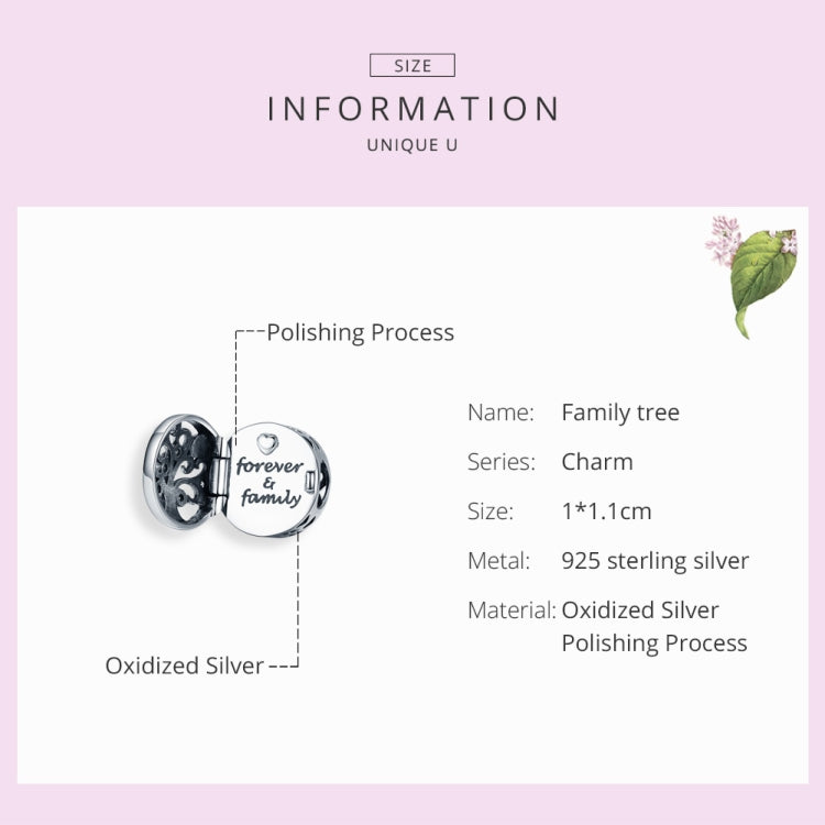 S925 เงินสเตอร์ลิงต้นไม้ครอบครัวแบบเปิดได้อุปกรณ์เสริมสร้อยข้อมือ DIY ลูกปัด, SCC1259
