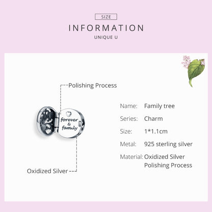 S925 เงินสเตอร์ลิงต้นไม้ครอบครัวแบบเปิดได้อุปกรณ์เสริมสร้อยข้อมือ DIY ลูกปัด, SCC1259