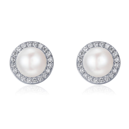 Simple Pearl Diamond Ladies ต่างหูอารมณ์ S925 ต่างหูเงินสเตอร์ลิง, SCE122