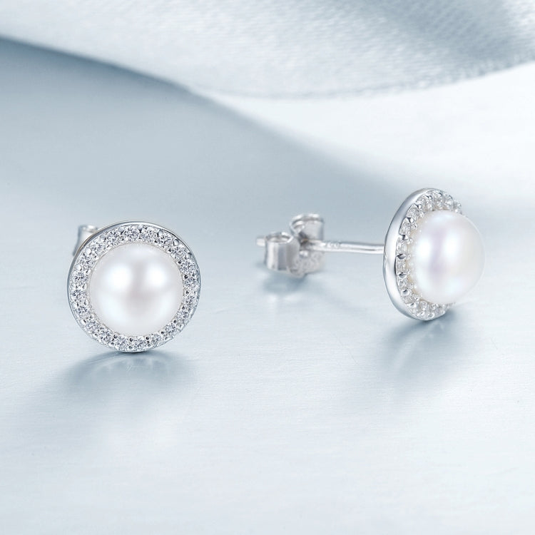 Simple Pearl Diamond Ladies ต่างหูอารมณ์ S925 ต่างหูเงินสเตอร์ลิง, SCE122