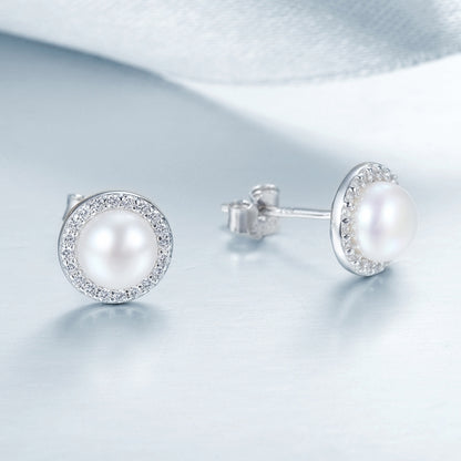 Simple Pearl Diamond Ladies ต่างหูอารมณ์ S925 ต่างหูเงินสเตอร์ลิง, SCE122