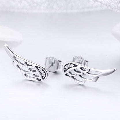 ต่างหูปีกเงินสเตอร์ลิง Simple S925 ต่างหูเงินสตั๊ด, Silver, Rose Gold