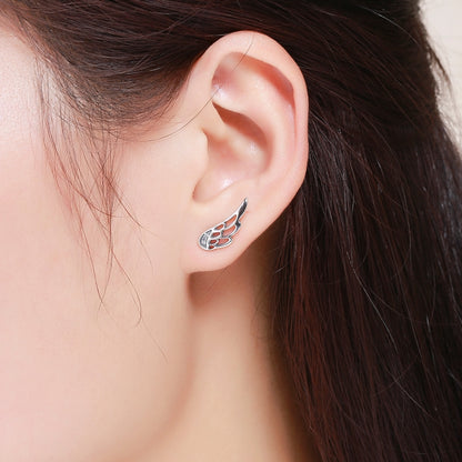 ต่างหูปีกเงินสเตอร์ลิง Simple S925 ต่างหูเงินสตั๊ด, Silver, Rose Gold