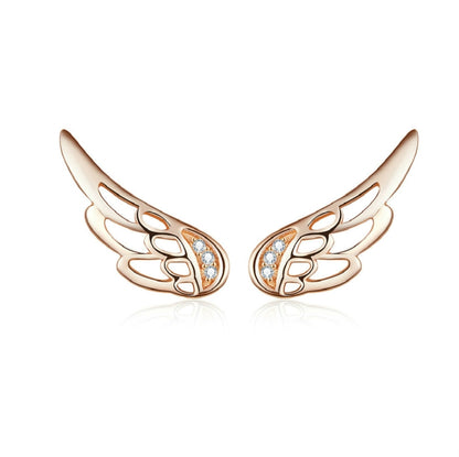 ต่างหูปีกเงินสเตอร์ลิง Simple S925 ต่างหูเงินสตั๊ด, Silver, Rose Gold