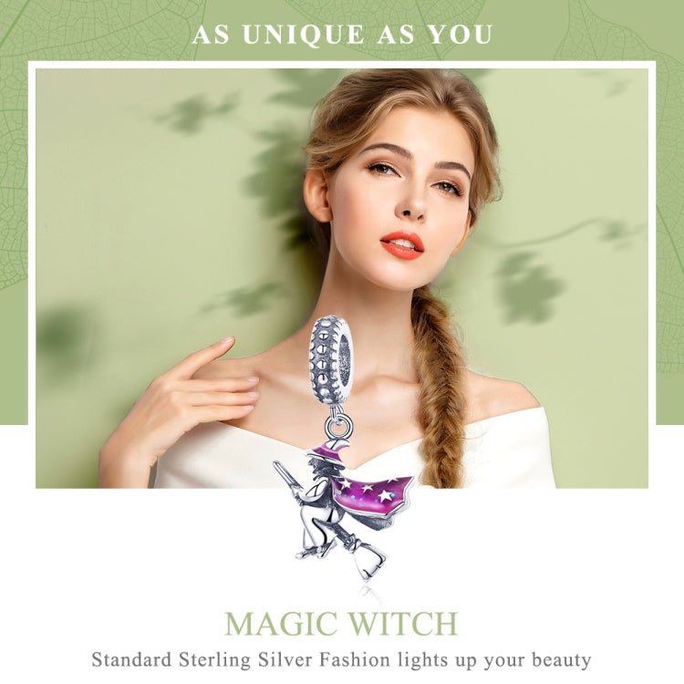 S925 เงินสเตอร์ลิง Magic แม่มดไม้กวาดจี้หยดน้ำมัน DIY อุปกรณ์เสริมสร้อยข้อมือ, SCC914