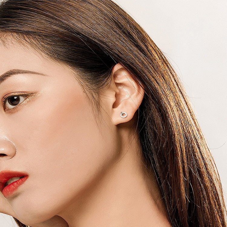 S925 ต่างหูเงินสเตอร์ลิงวงกลมเล็กต่างหูเงินเพทายชุบทองคำขาว, SCE767