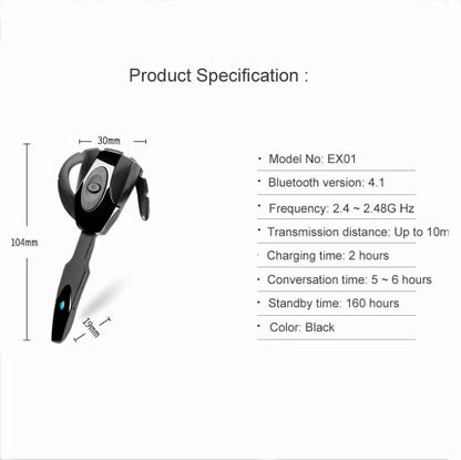 ex-01 Bluetooth 4.1 หูฟังบลูทูธหูแขวนสำหรับธุรกิจ