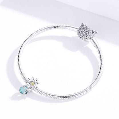 S925 เงินสเตอร์ลิงเดซี่และหิ่งห้อยแก้วคริสตัลหลวมลูกปัด DIY สร้อยข้อมือลูกปัด
