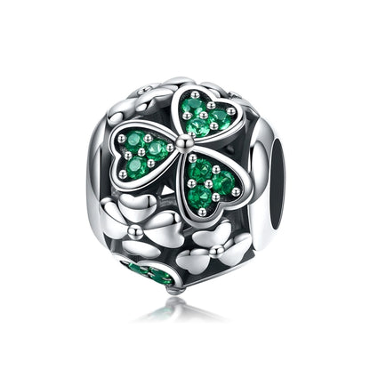 S925 เงินสเตอร์ลิงพืชสีเขียว Clover Bead DIY สร้อยข้อมือ, SCC964