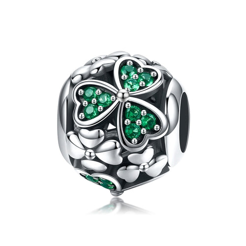 S925 เงินสเตอร์ลิงพืชสีเขียว Clover Bead DIY สร้อยข้อมือ, SCC964
