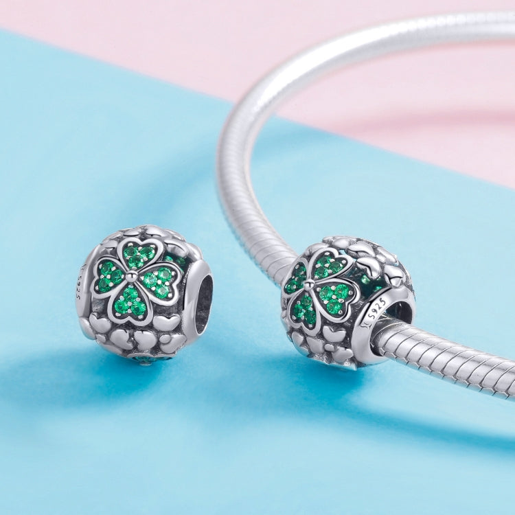 S925 เงินสเตอร์ลิงพืชสีเขียว Clover Bead DIY สร้อยข้อมือ, SCC964
