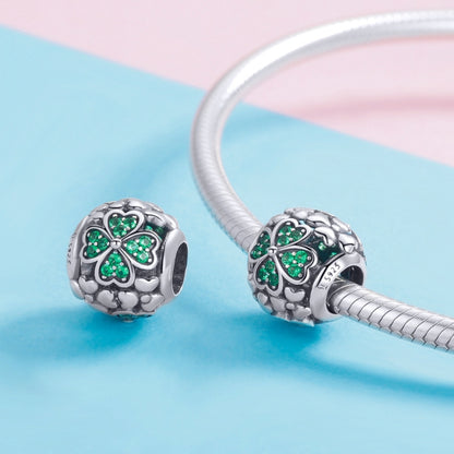 S925 เงินสเตอร์ลิงพืชสีเขียว Clover Bead DIY สร้อยข้อมือ, SCC964