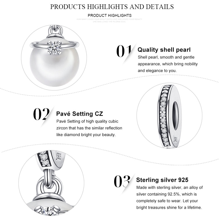 S925 เงินสเตอร์ลิง Elegant Pearl Charm สร้อยข้อมือ DIY อุปกรณ์เสริม, SCC137