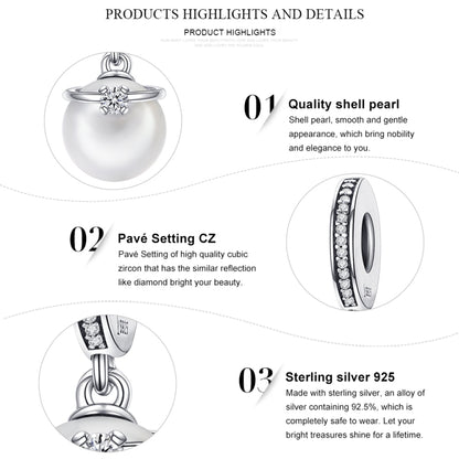 S925 เงินสเตอร์ลิง Elegant Pearl Charm สร้อยข้อมือ DIY อุปกรณ์เสริม, SCC137