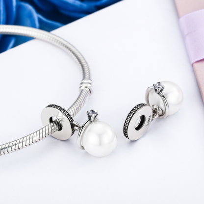 S925 เงินสเตอร์ลิง Elegant Pearl Charm สร้อยข้อมือ DIY อุปกรณ์เสริม, SCC137