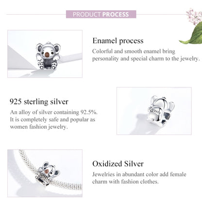 S925 เงินสเตอร์ลิงน่ารัก Koala สัตว์ลูกปัด DIY สร้อยข้อมืออุปกรณ์เสริม, SCC1304