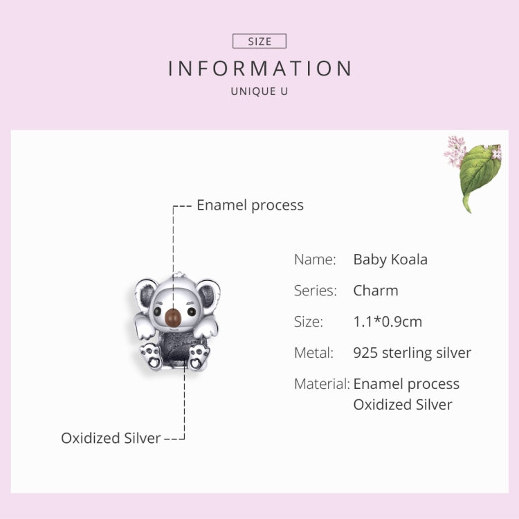 S925 เงินสเตอร์ลิงน่ารัก Koala สัตว์ลูกปัด DIY สร้อยข้อมืออุปกรณ์เสริม, SCC1304