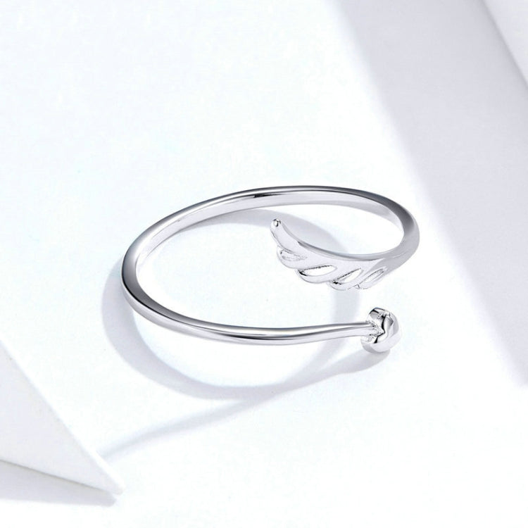 S925 เงินสเตอร์ลิง Angel Wings เปิดแหวน White Gold Plated เปิดแหวน, SCR567