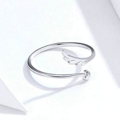 S925 เงินสเตอร์ลิง Angel Wings เปิดแหวน White Gold Plated เปิดแหวน, SCR567