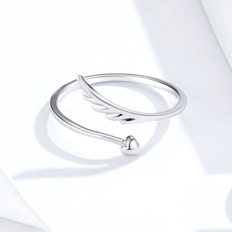 S925 เงินสเตอร์ลิง Angel Wings เปิดแหวน White Gold Plated เปิดแหวน, SCR567