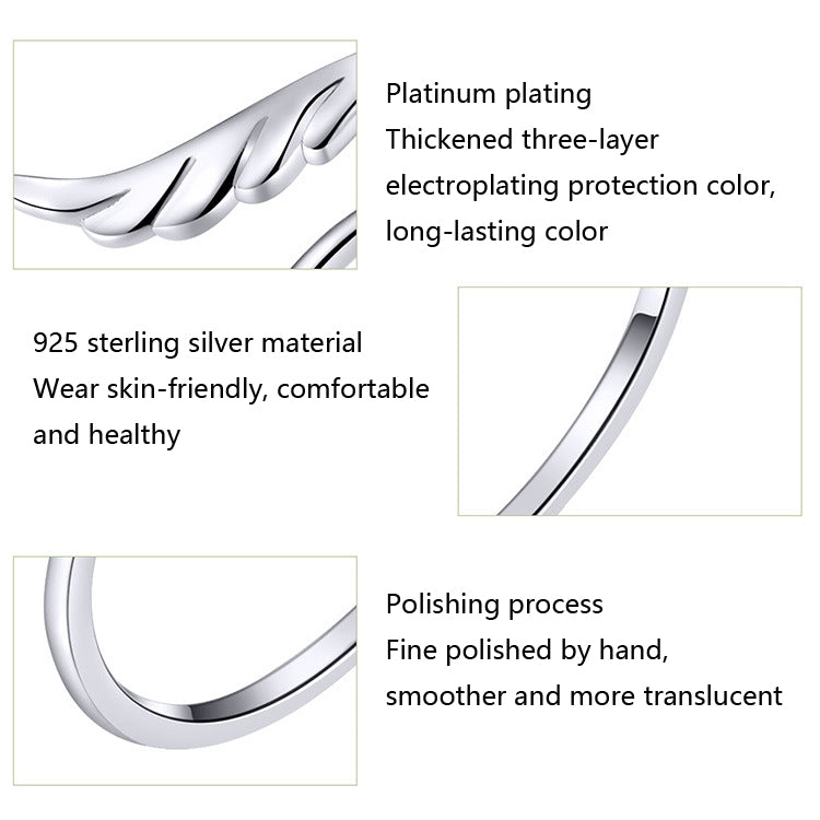 S925 เงินสเตอร์ลิง Angel Wings เปิดแหวน White Gold Plated เปิดแหวน, SCR567