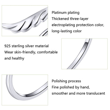 S925 เงินสเตอร์ลิง Angel Wings เปิดแหวน White Gold Plated เปิดแหวน, SCR567