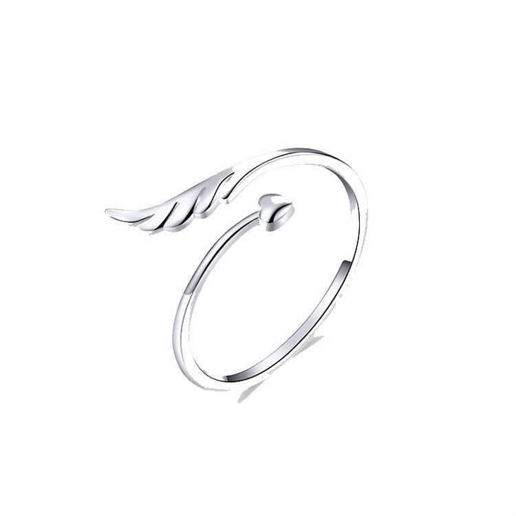 S925 เงินสเตอร์ลิง Angel Wings เปิดแหวน White Gold Plated เปิดแหวน, SCR567