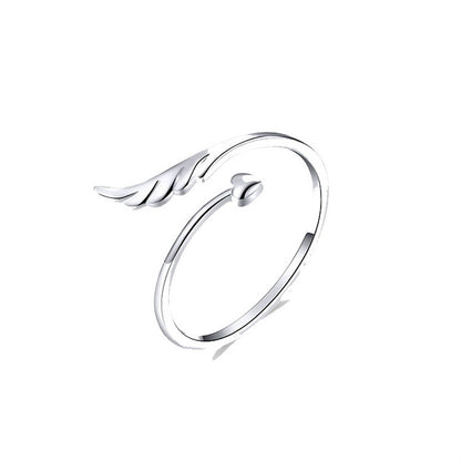 S925 เงินสเตอร์ลิง Angel Wings เปิดแหวน White Gold Plated เปิดแหวน, SCR567