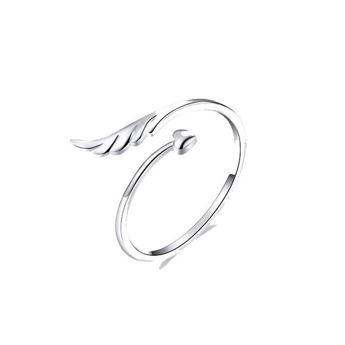 S925 เงินสเตอร์ลิง Angel Wings เปิดแหวน White Gold Plated เปิดแหวน, SCR567