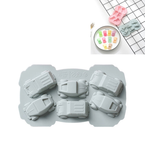 6ชิ้นสร้างสรรค์เค้กช็อคโกแลตแม่พิมพ์3Dรถการ์ตูนครัวเรือนซิลิโคนอบถาดน้ำแข็งแม่พิมพ์, 3D Car Shape (Blue), 3D Car Shape(Pink)