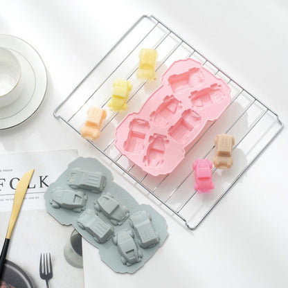 6ชิ้นสร้างสรรค์เค้กช็อคโกแลตแม่พิมพ์3Dรถการ์ตูนครัวเรือนซิลิโคนอบถาดน้ำแข็งแม่พิมพ์, 3D Car Shape (Blue), 3D Car Shape(Pink)