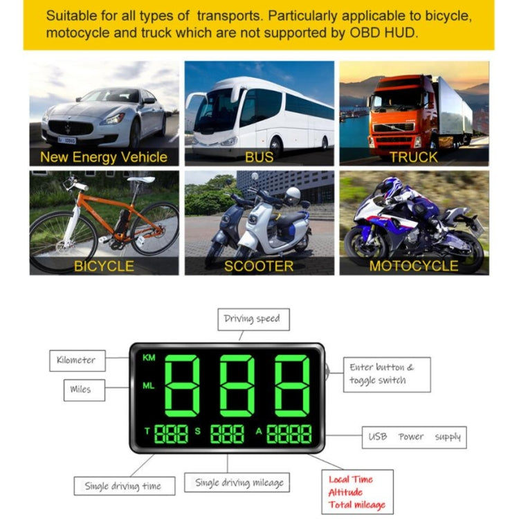 Kingneed C80 4.5 นิ้ว HUD รถ Head-up Display GPS เครื่องวัดความเร็ว Overspeed Alarm ระยะทางความสูงนาฬิกา, C80 4.5inch