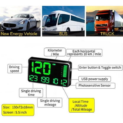 Kingneed C90 5.5 นิ้ว HUD รถ Head-up Display GPS รถสากลระยะทางความเร็วเมตร Speeding Alarm / GPS ดาวเทียมวัดความเร็ว, C90 5.5inch