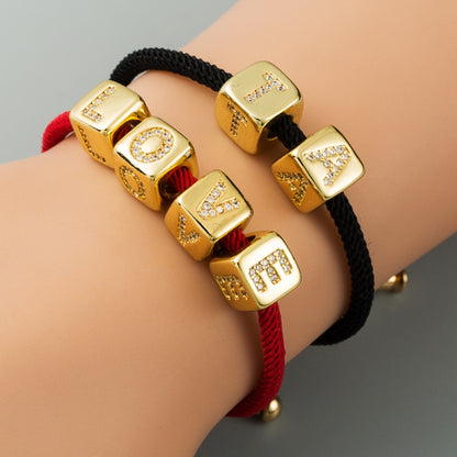 3 ชิ้นตัวอักษรภาษาอังกฤษสร้อยข้อมือลูกปัดทองเหลืองฝังไมโครคู่สายสีแดงดึง DIY สร้อยข้อมือเครื่องประดับ, A, B, C, D, E, F, G, H, I, J, K, L, M, N, O, P, Q, R, S, T, U, V, W, X, Y, Z