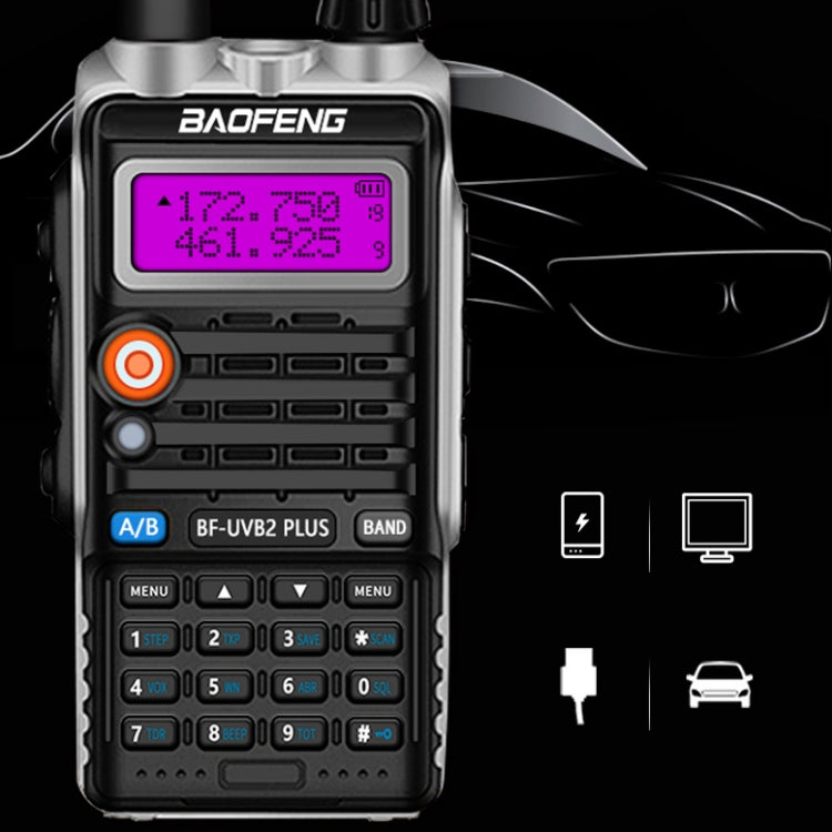 Baofeng BF-B2Plus เครื่องส่งรับวิทยุ FM กำลังสูงขนาดเล็กกลางแจ้ง 50 กม, AU Plug, EU Plug, US Plug, UK Plug