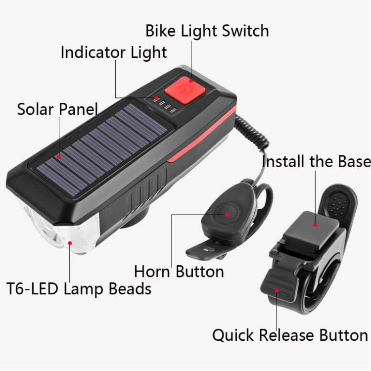 จักรยานพลังงานแสงอาทิตย์ไฟหน้า Horn Light Night ขี่ USB ชาร์จไฟหน้าจักรยาน Glare ไฟฉายอุปกรณ์, Red, Green, Blue, Orange