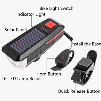 จักรยานพลังงานแสงอาทิตย์ไฟหน้า Horn Light Night ขี่ USB ชาร์จไฟหน้าจักรยาน Glare ไฟฉายอุปกรณ์, Red, Green, Blue, Orange