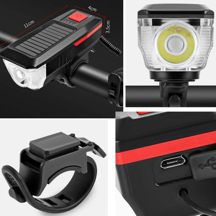 จักรยานพลังงานแสงอาทิตย์ไฟหน้า Horn Light Night ขี่ USB ชาร์จไฟหน้าจักรยาน Glare ไฟฉายอุปกรณ์, Red, Green, Blue, Orange