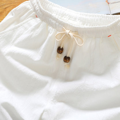 กางเกงขาสั้นห้าจุดผ้าฝ้ายลินินทรงหลวมลำลอง, L, XL, M, XXL, XXXXL, XXXXXL, XXXL