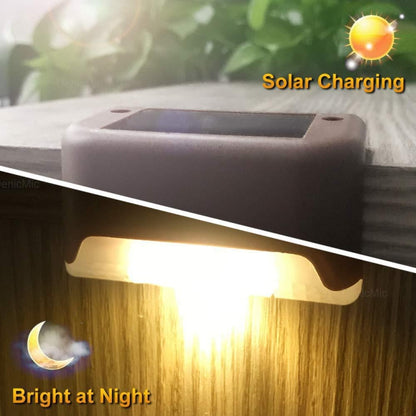 4 PCS พลังงานแสงอาทิตย์ราวบันไดแสงกันน้ำกลางแจ้ง LED Step Light ตกแต่งสวนแสงแนวนอน, Warm White /Brown, Warm White /Black, Colorful Light /Brown, Colorful Light /Black