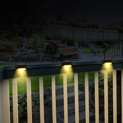4 PCS พลังงานแสงอาทิตย์ราวบันไดแสงกันน้ำกลางแจ้ง LED Step Light ตกแต่งสวนแสงแนวนอน, Warm White /Brown, Warm White /Black, Colorful Light /Brown, Colorful Light /Black