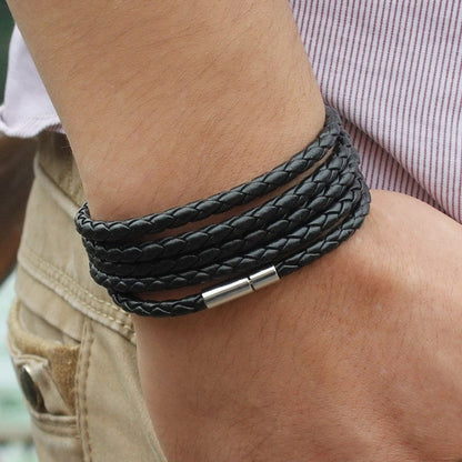 สร้อยข้อมือหนังคู่ผู้ชาย Charm สร้อยข้อมือสีดำวินเทจ