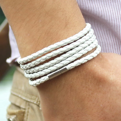 สร้อยข้อมือหนังคู่ผู้ชาย Charm สร้อยข้อมือสีดำวินเทจ