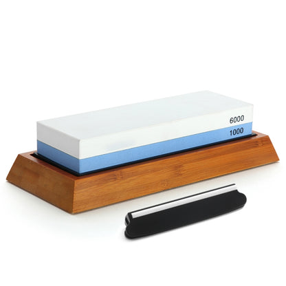 ชุดฐานไม้ไผ่สองด้านหินลับขาวสีแดง 1000/6000, Blue White Whetstone
