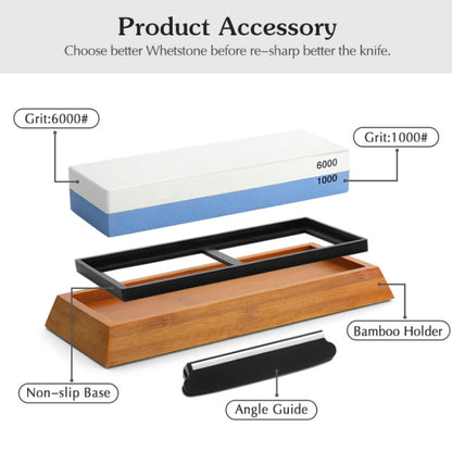 ชุดฐานไม้ไผ่สองด้านหินลับขาวสีแดง 1000/6000, Blue White Whetstone