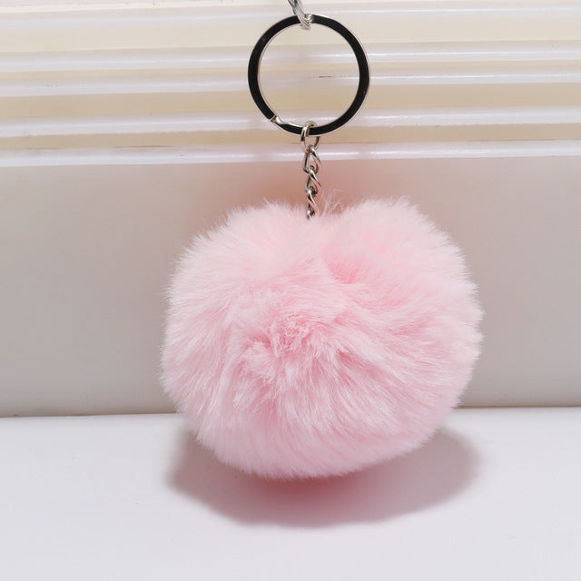 Simple Key CHAIN FUR Ball Pom Pom พวงกุญแจ Pom Pom ขนสัตว์กระต่ายเทียมพวงกุญแจสัตว์สำหรับผู้หญิงกระเป๋ารถพวงกุญแจ